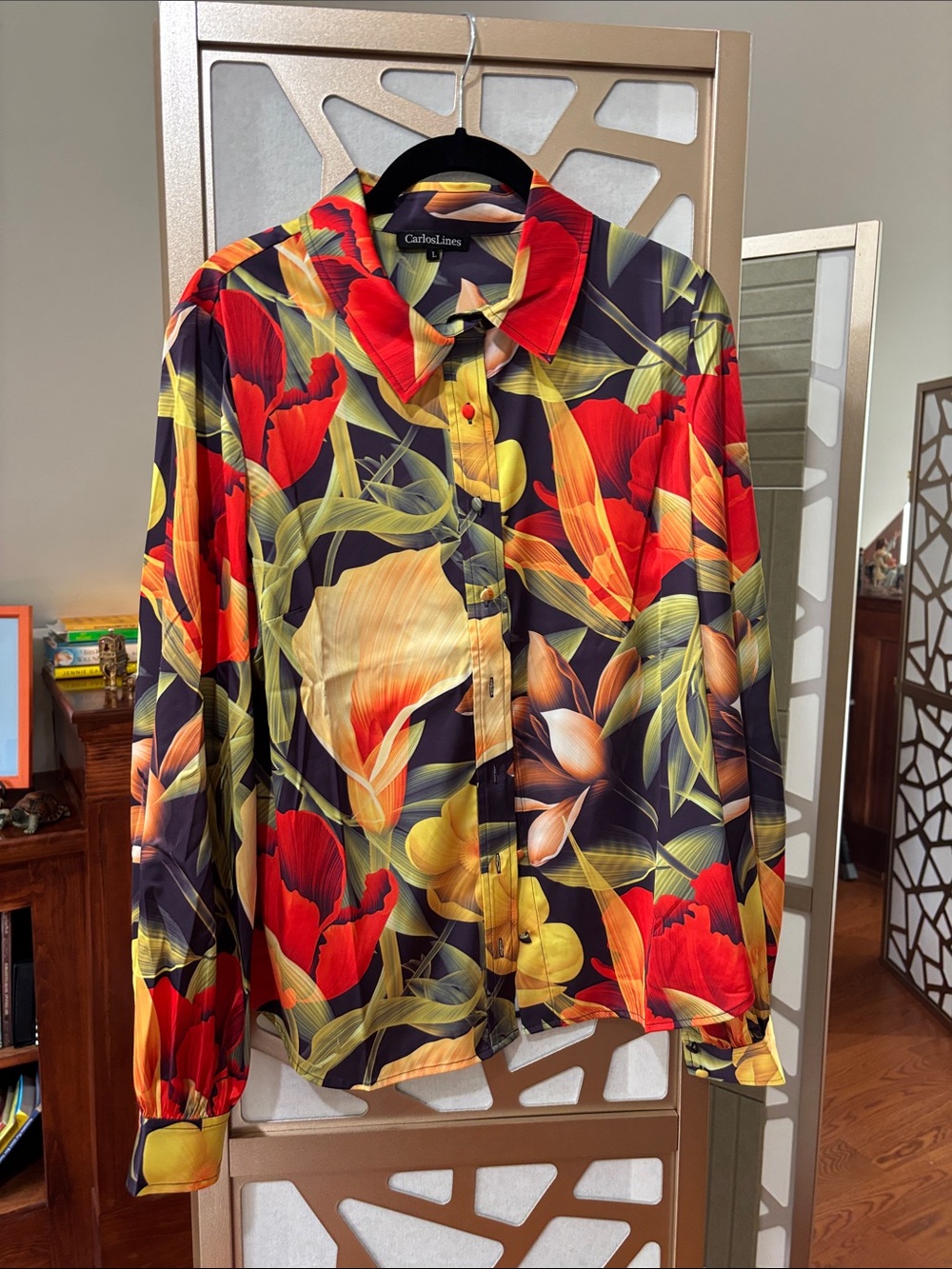 Floral Button-Front Blouse in Red and Yellow